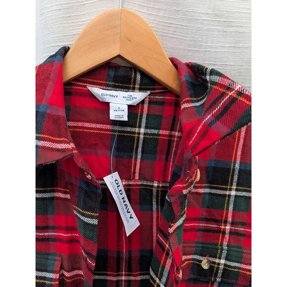 Old Navy Women's The Boyfriend Red Tartan Plaid Flannel Shirt Size SP Outdoors - Picture 2 of 7